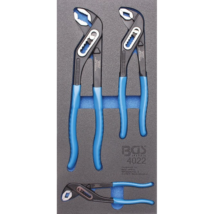 1/3 tool tray for workshop trolleys: 3-piece water pump pliers set - code BGS4022