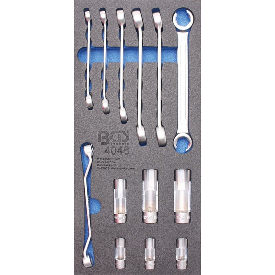 1/3 tool tray for workshop trolleys: 13-piece open ring spanner and 3/8
