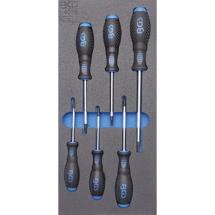 Plateau à outils 1/3 pour chariots d'atelier : tournevis étoile en T 6 pièces t15-t40 - code BGS4078