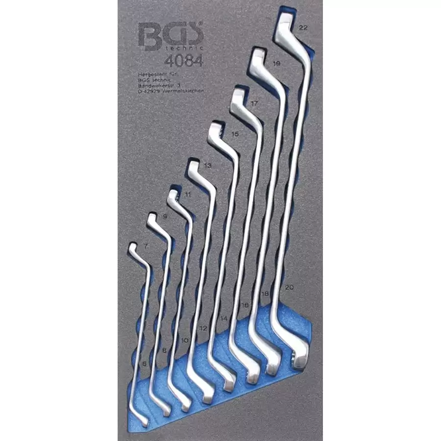 1/3 tool tray for workshop trolleys: 8-piece double ring spanner set deep offset - code BGS4084 - image