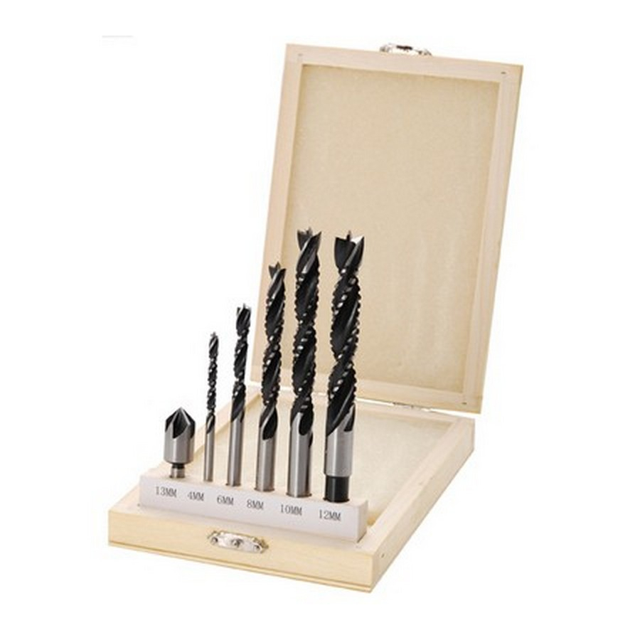6-piece wood crown and milling drill set 4-12 mm - code BGS50401