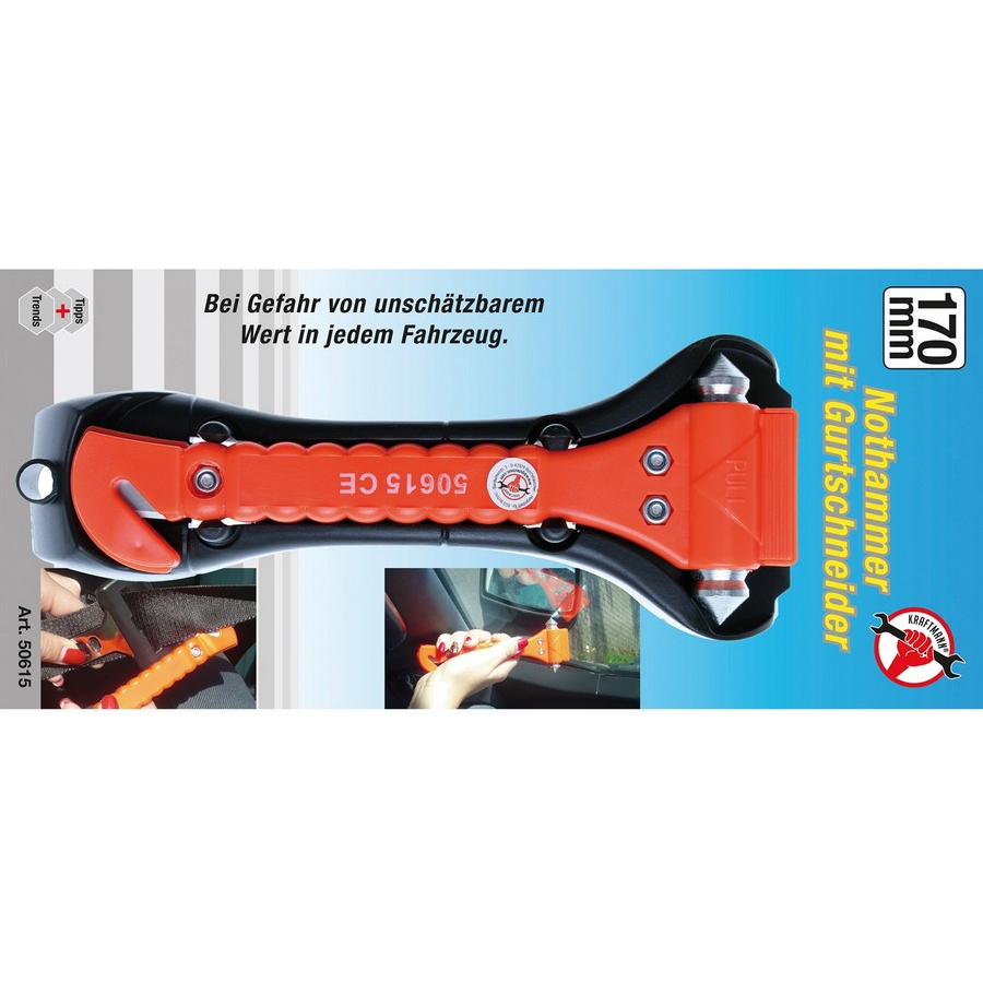 Hammer d'urgence avec coupe-ceinture de sécurité - Code BGS50615
