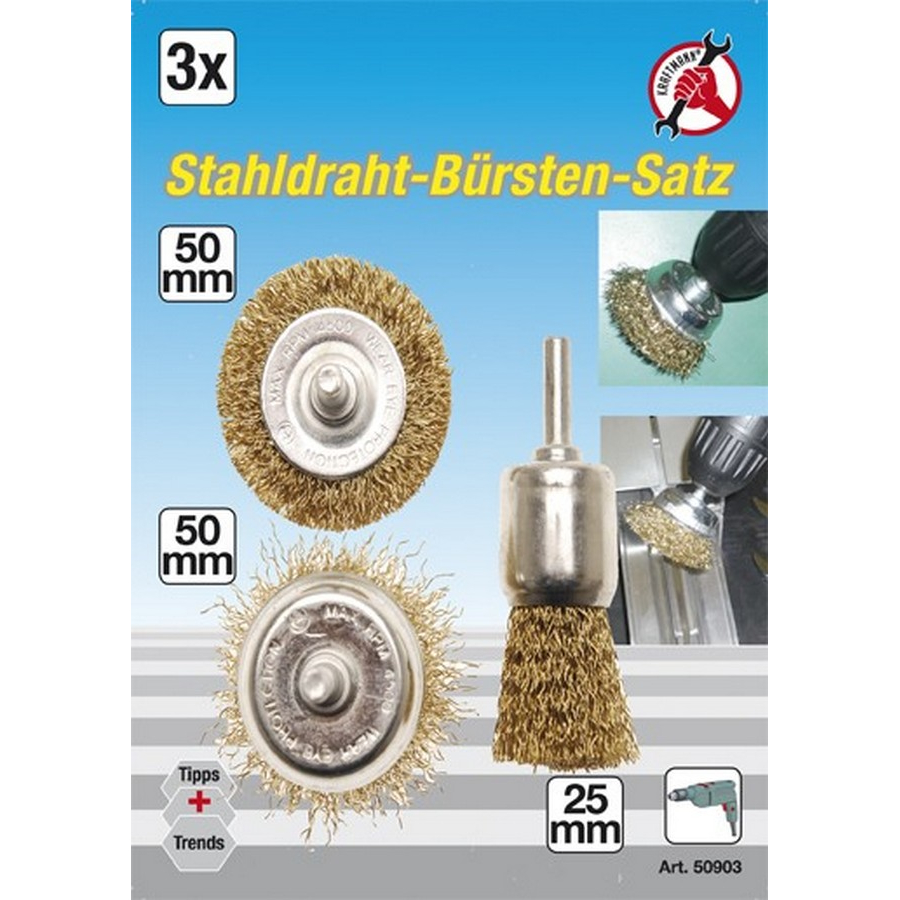 3-piece steel wire brush set - code BGS50903