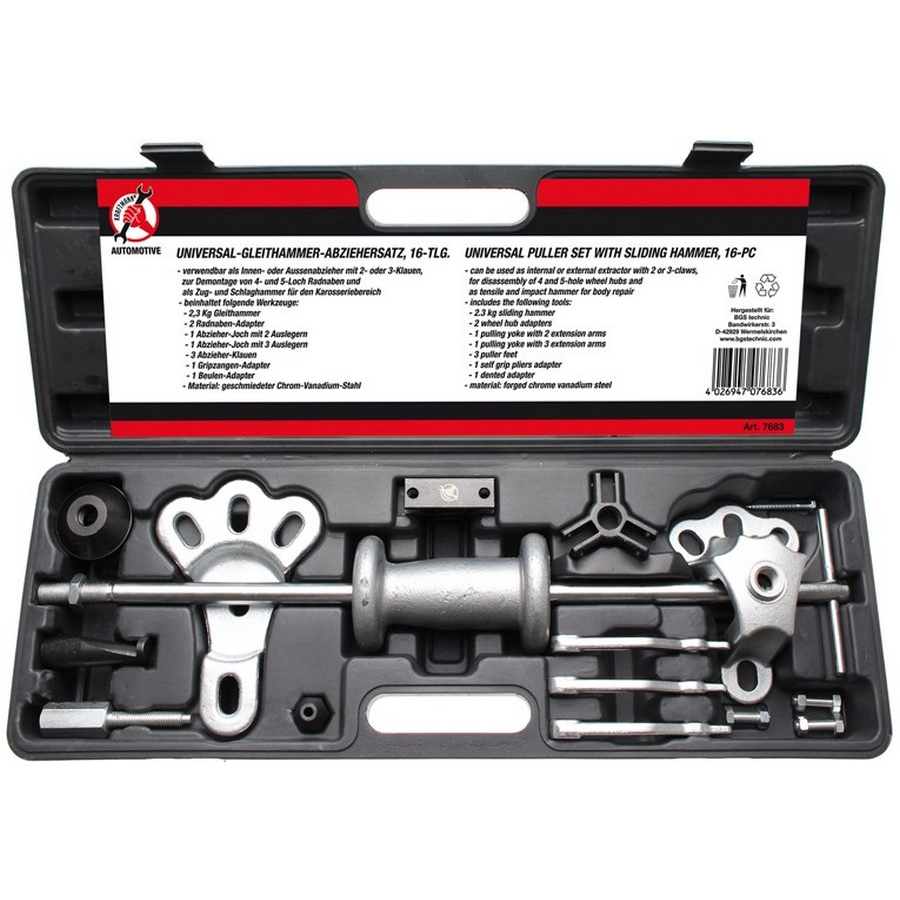 16-piece universal puller set  with sliding hammer - code BGS7683