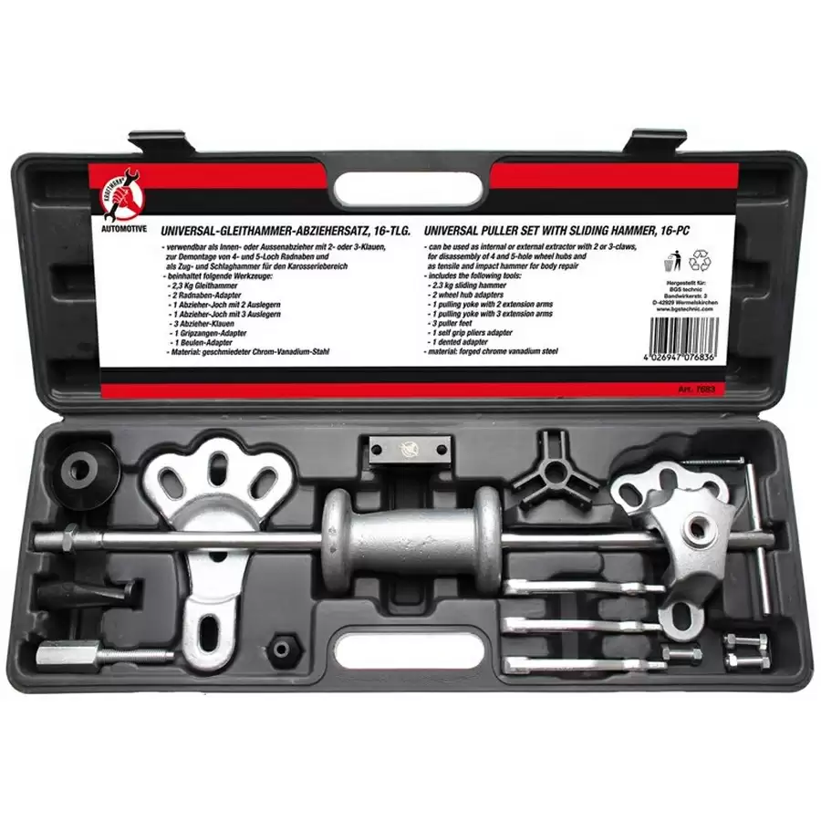 16-piece universal puller set  with sliding hammer - code BGS7683 - image