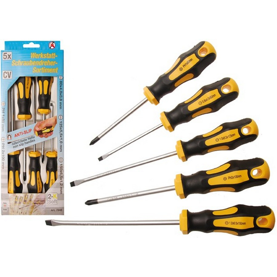 5-piece workshop screwdriver set with non-slip rubber coated handles - code BGS7946