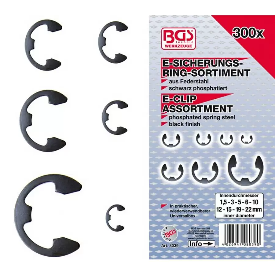 300-piece metric e-clip assortment 1.5-22 mm - code BGS8039 - image
