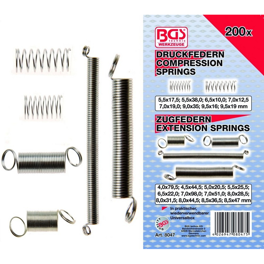 200-piece compression and extension spring assortment - code BGS8047