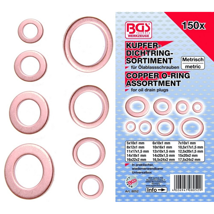 150-teiliges Kupfer-O-Ring-Sortiment – Code BGS8052