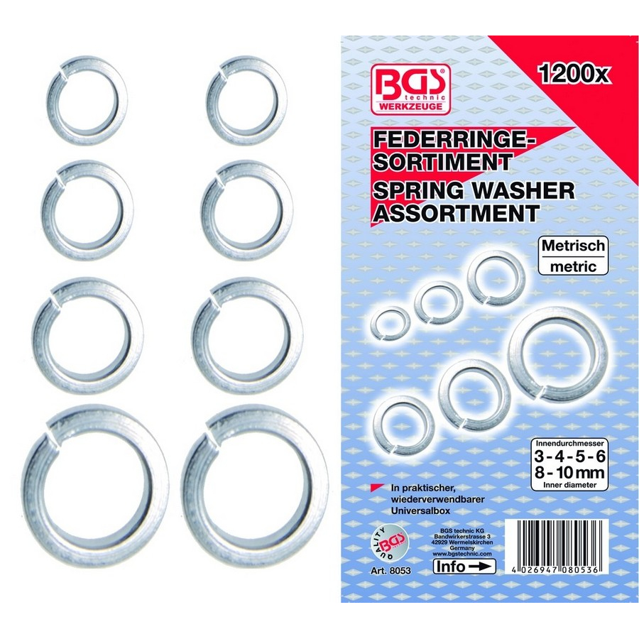 kit 1200 rondelle a molla assortite spaccate - codice BGS8053