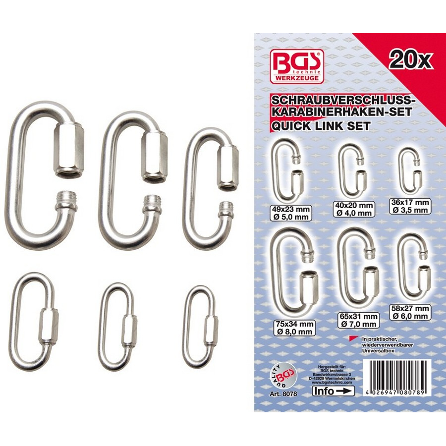 Lot de 20 mousquetons vissés - code BGS8078