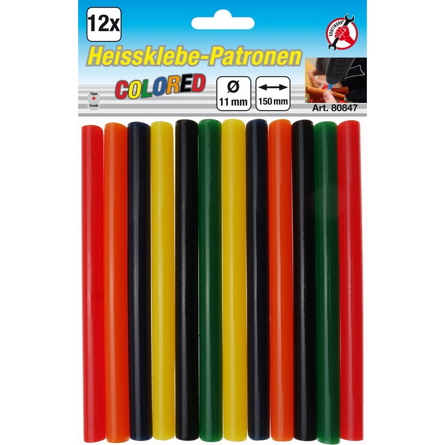 12-piece colored glue sticks 11 mm - code BGS80847