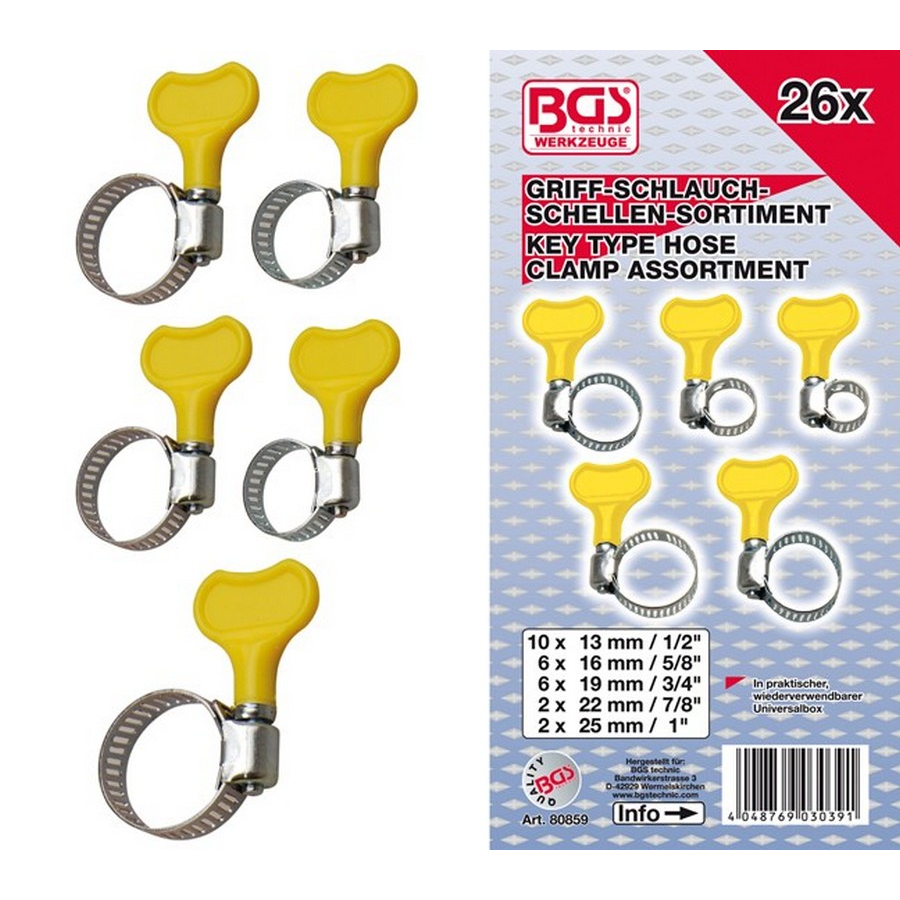handle hose clamps assortment 26 pcs. - code BGS80859