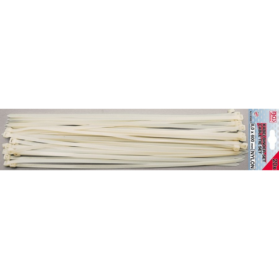 20-piece cable tie set 8.0 x 600 mm - code BGS80881