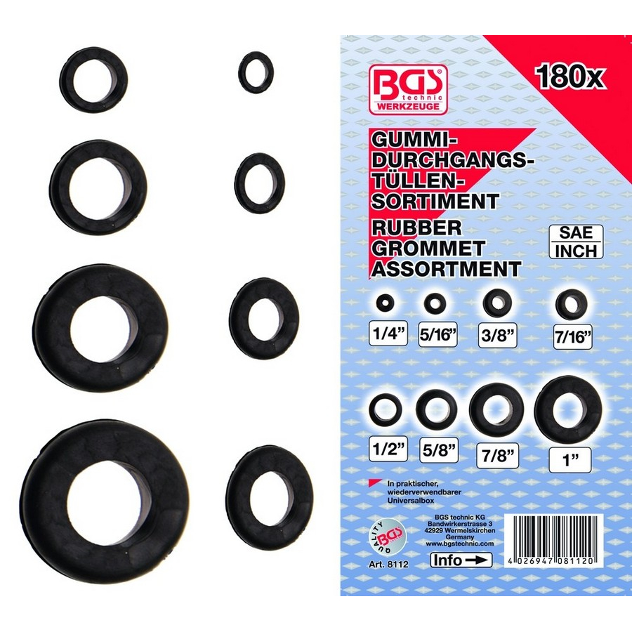 180 -teiliger SAE -Gummi -Grommet -Sortiment - Code BGS8112