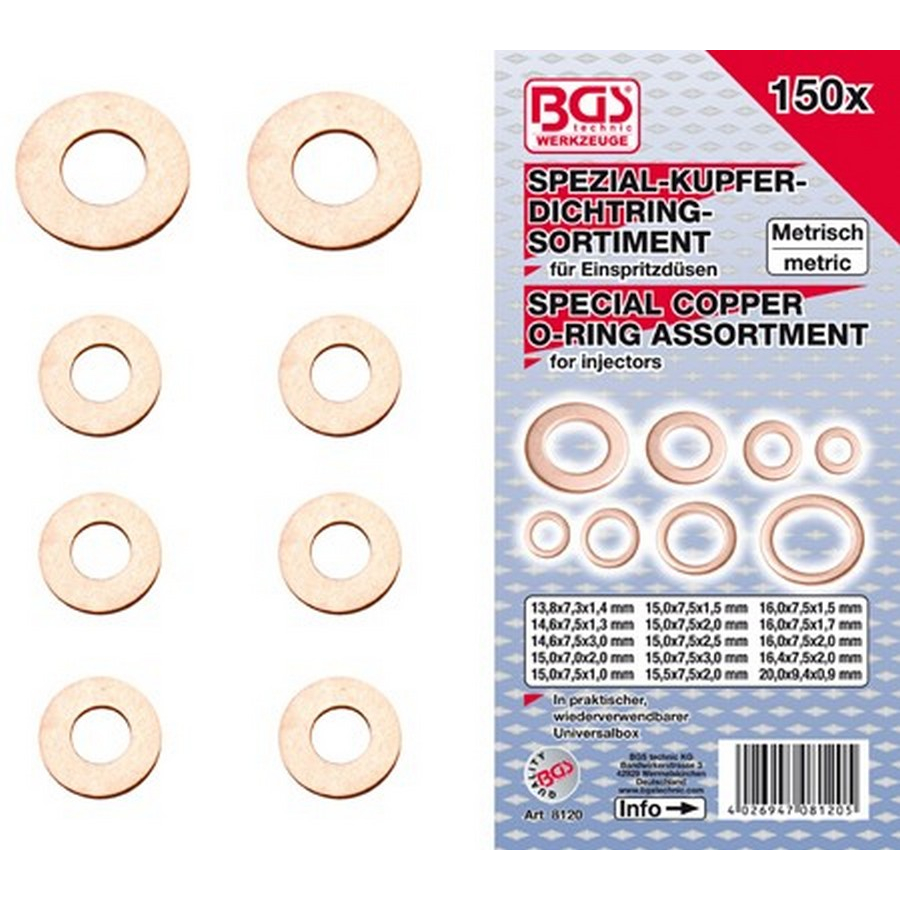 variedade de anéis de cobre de injetores 150 unid. - código BGS8120