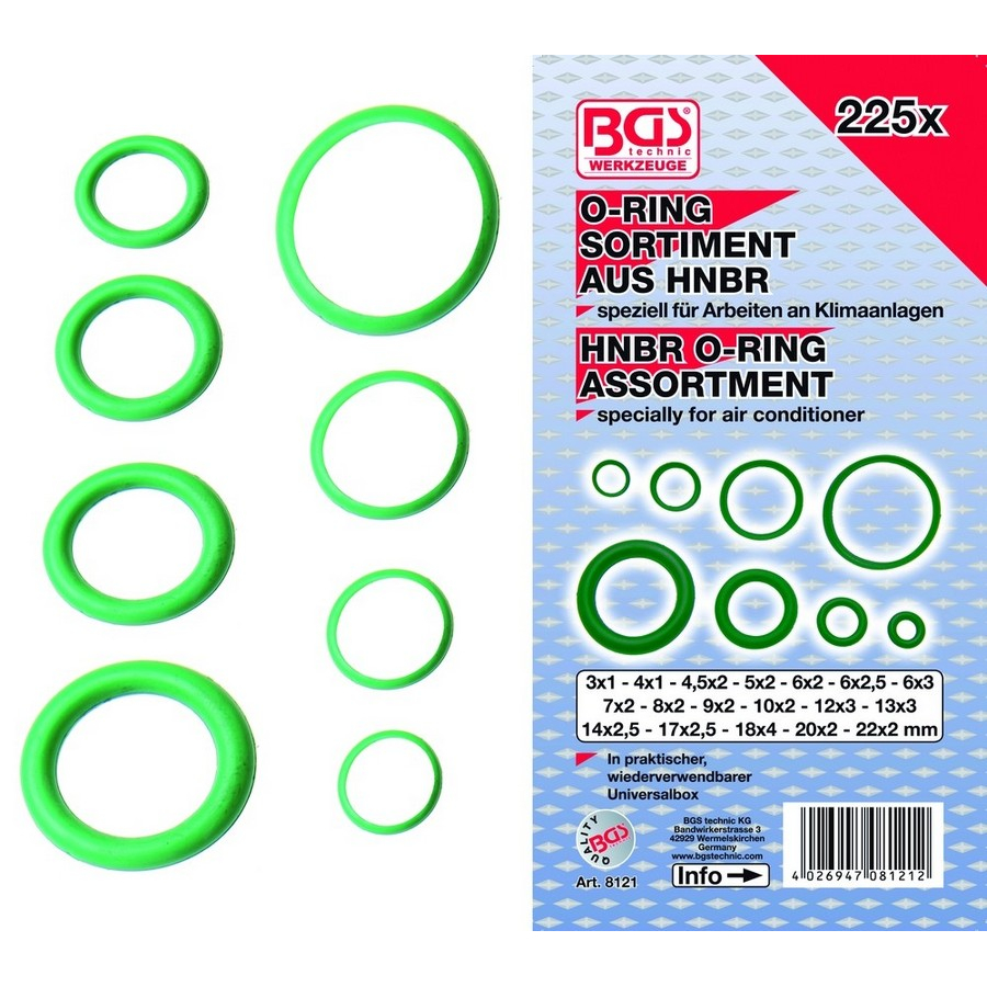 225-teiliges Hnbr-O-Ring-Sortiment 3-22 mm ø - Code BGS8121
