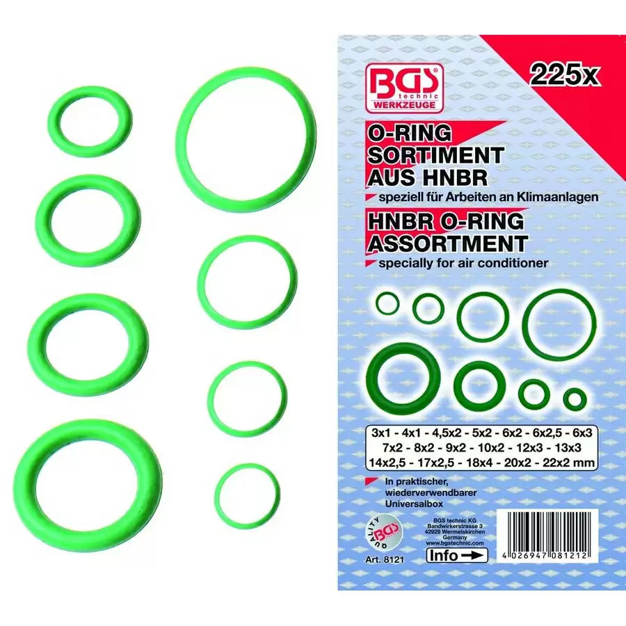 225-teiliges Hnbr-O-Ring-Sortiment 3-22 mm ø - Code BGS8121 - image