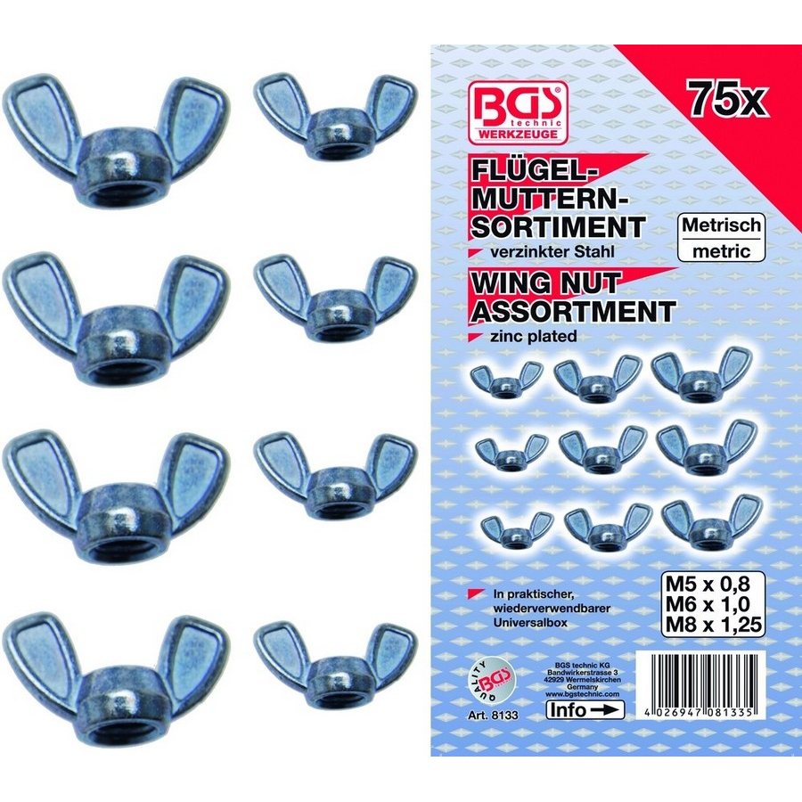 75-teiliges Flügelmuttern-Sortiment - Code BGS8133