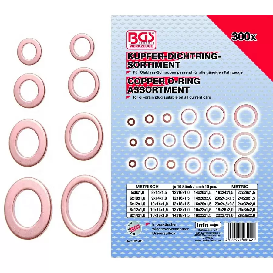 300-piece copper o-ring assortment - code BGS8142 - image