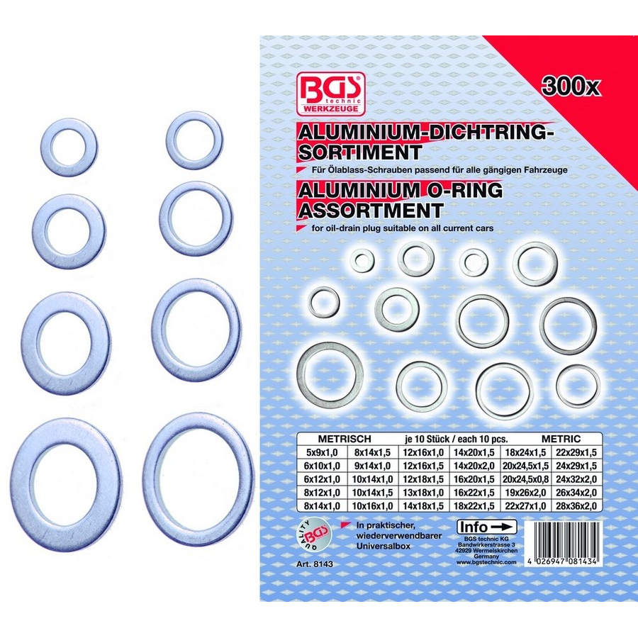 300-teiliges Aluminium-Dichtungssortiment - Code BGS8143