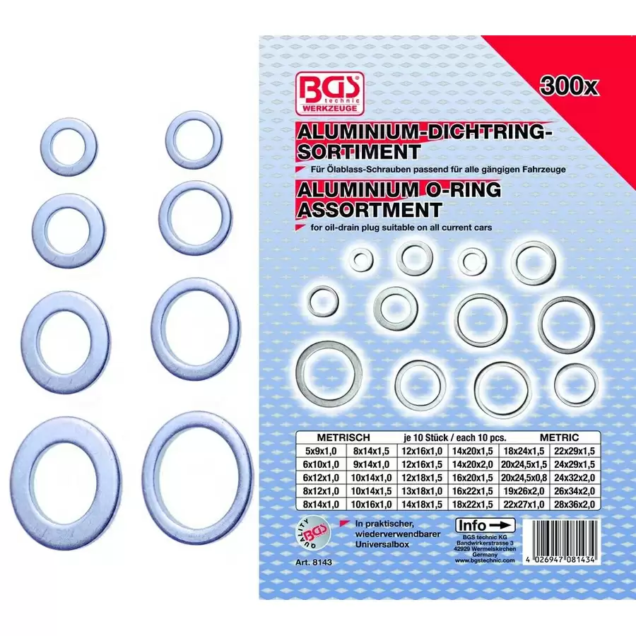 kit 300 pz rondelle alluminio assortite - codice BGS8143 - image