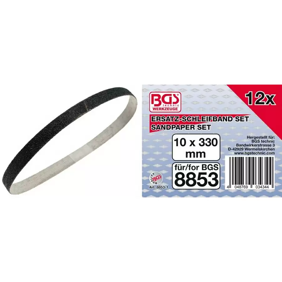sanding belt 10 mm x 330 mm 12 pcs. suitable for bgs 8853 - code BGS8853-1 - image