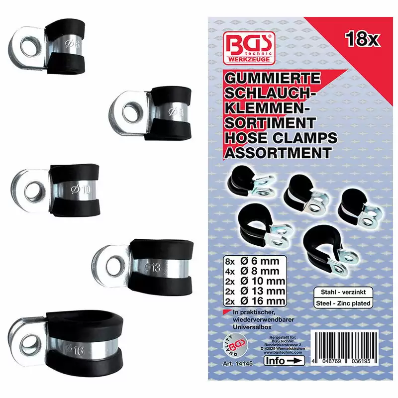 Hose Clamp Assortment gummed Diameter 6 - 16mm 18pcs - Code BGS14145 - image