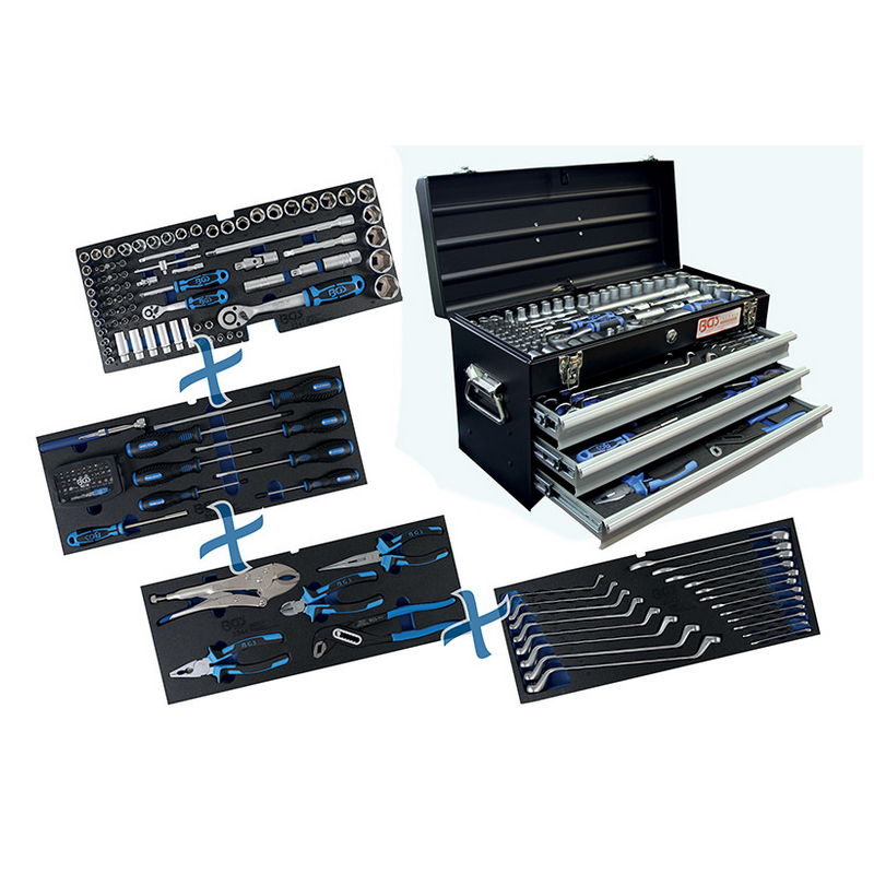Metal workshop Trolley 3 drawers with 143 Tools - Code BGS3318