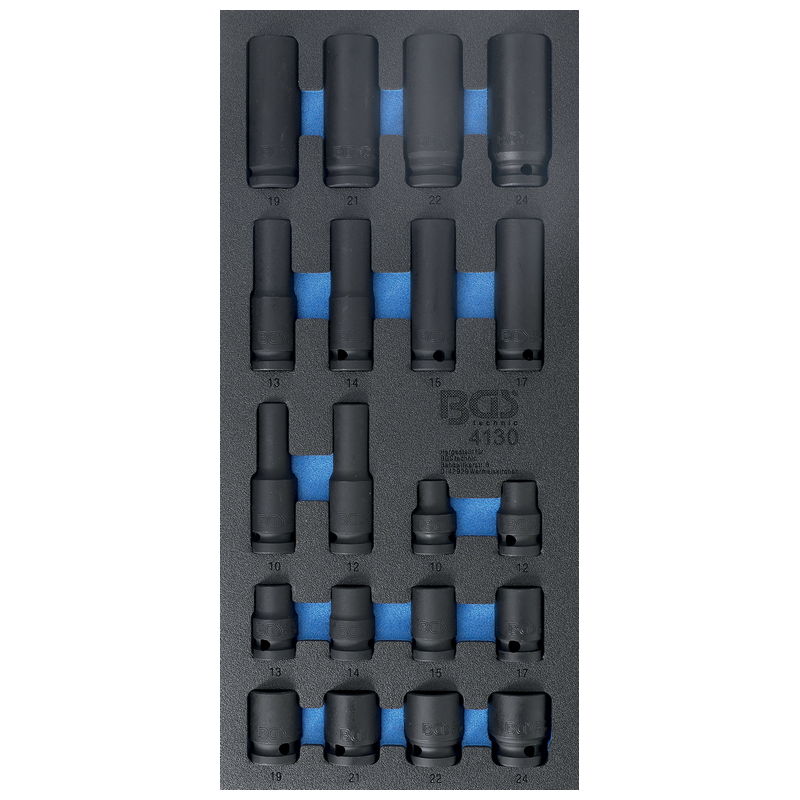 Tool Tray 1/3: Impact Sockets Hexagon 12.5mm (1/2'') 10 - 24mm 20pcs - Code BGS4130