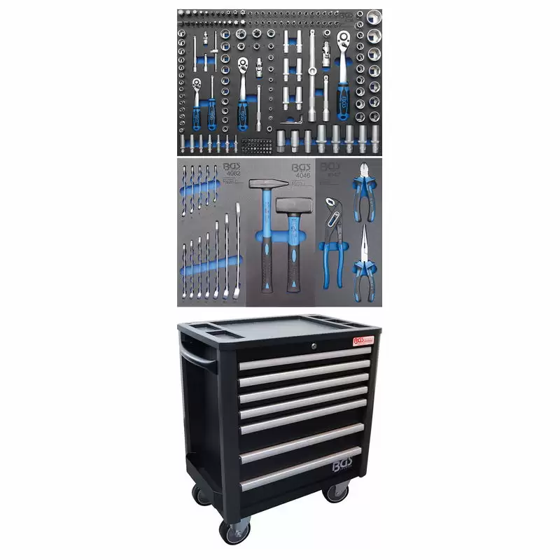 Workshop Trolley 7 Drawers extra low total Height with 209 Tools - Code BGS4140 - image