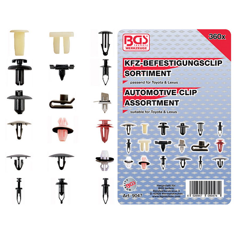 Automotive Clip Assortment for Toyota Lexus 360pcs - Code BGS9047