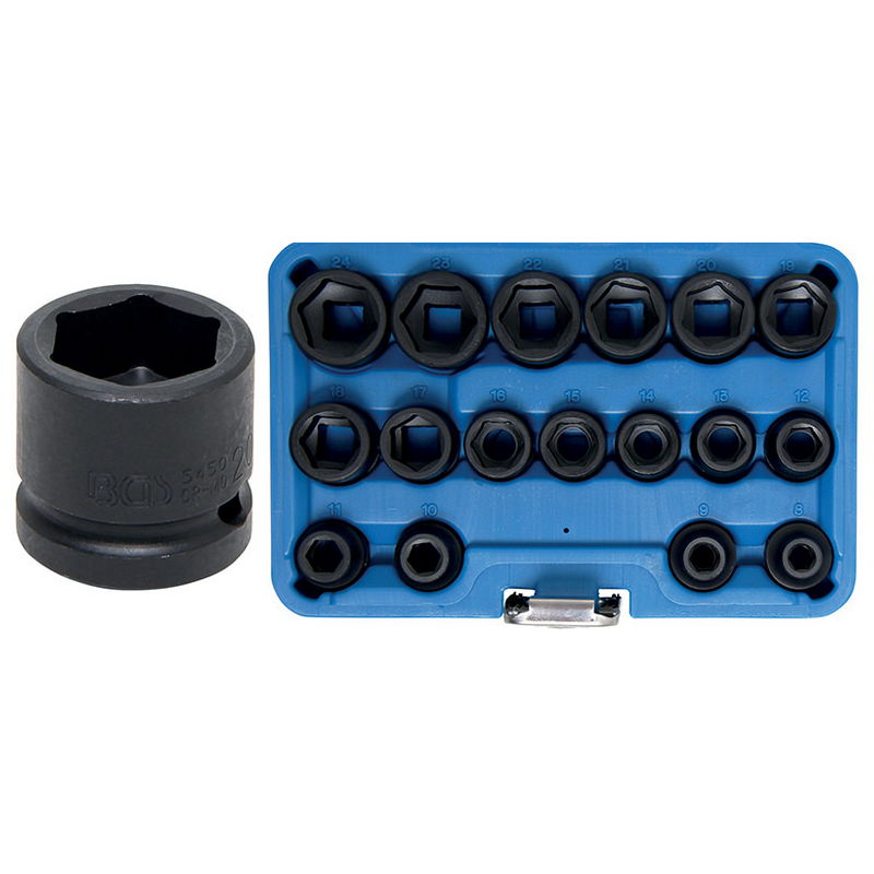 Impact Socket Set Hexagon extra flat 12.5mm (1/2'') drive 8 - 24mm 17pcs - Code BGS9286