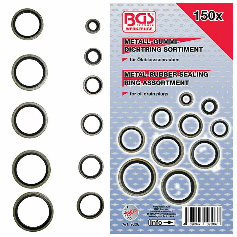 Seal Ring Assortment metal with Rubber sealing bead 150pcs - Code BGS9306 - image